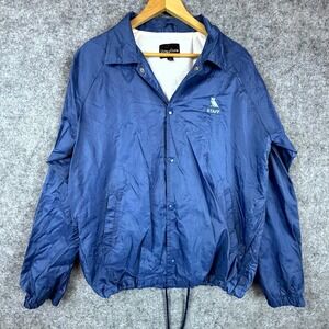 UltraClub Coach Windbreaker Jacket Mens Small Blue Nylon Staff Owl Snap Front
